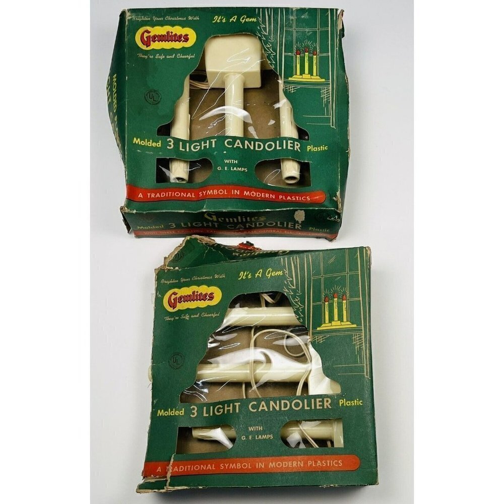 VTG Lot 2 GEMLITES Plastic 3 Light CANDOLIER Candelabra Christmas Decor NO BULBS